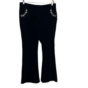 Reba Womens Velour Pants Size 12 Black Rhinestone Embellished Bootcut Brand New